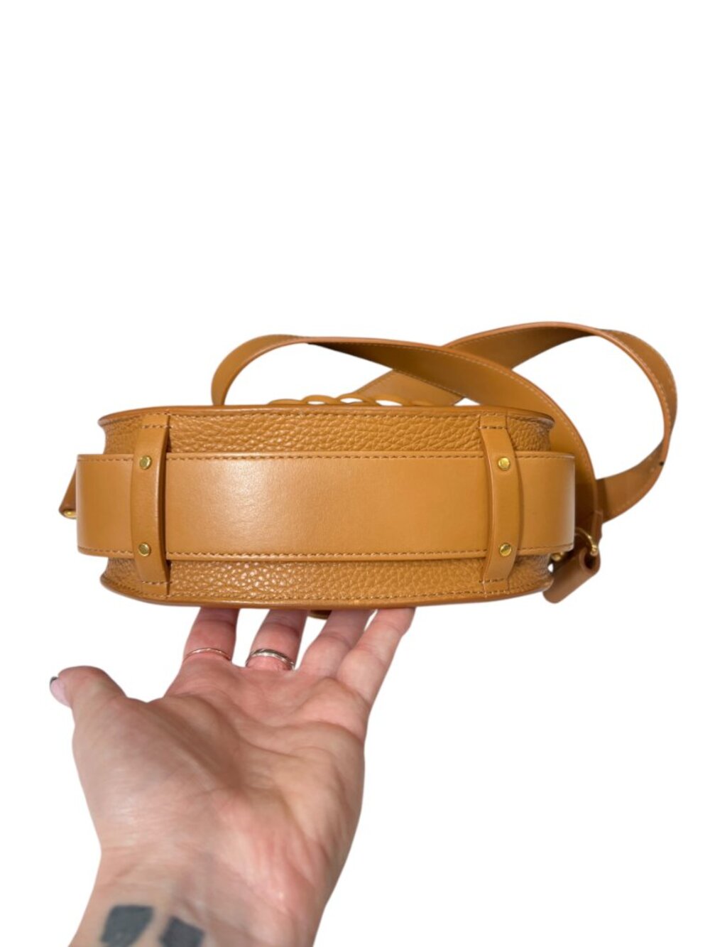 $2090 Chloe Camel Brown Suede Small Tess Gold Handbag Boho Crossbody - Picture 15 of 16